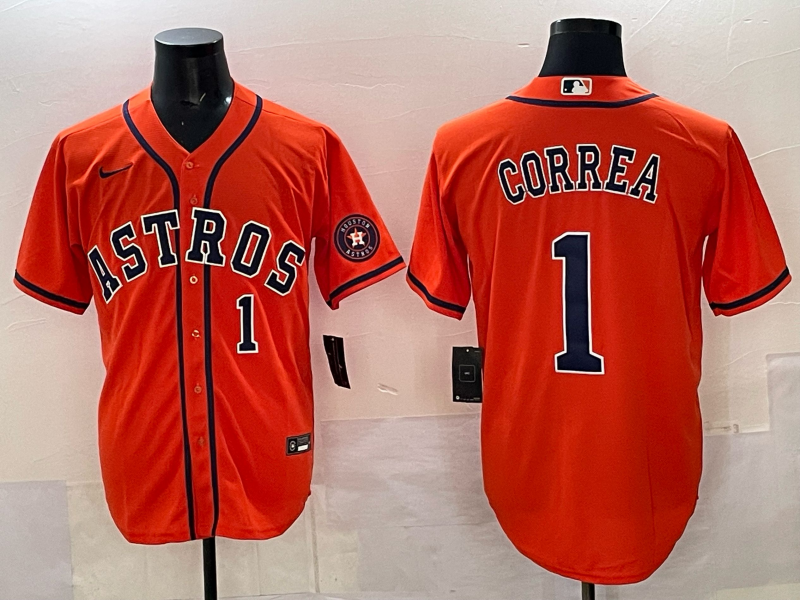 Youth 2025 Houston Astros #1 Correa orange Nike MLB Jersey 004->mlb hats->Sports Caps